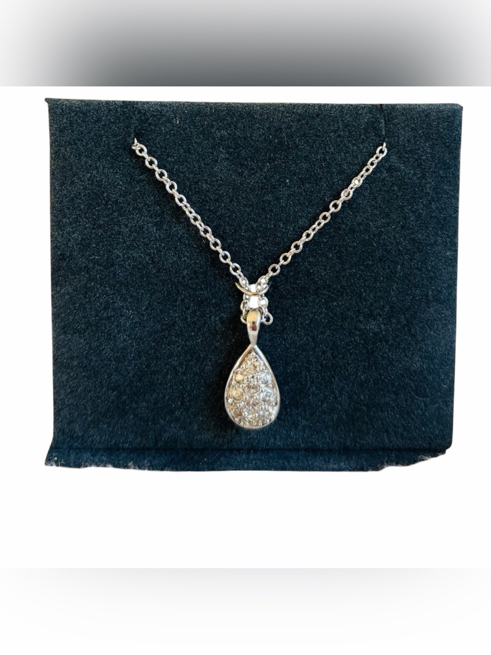 Nina Ricci Silver Pavé Teardrop Pendant Necklace - Picture 2 of 3